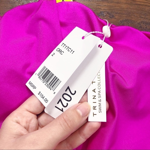 Trina Turk • halter high neck swimsuit one piece orchid flounce fuchsia pink - Picture 7 of 14